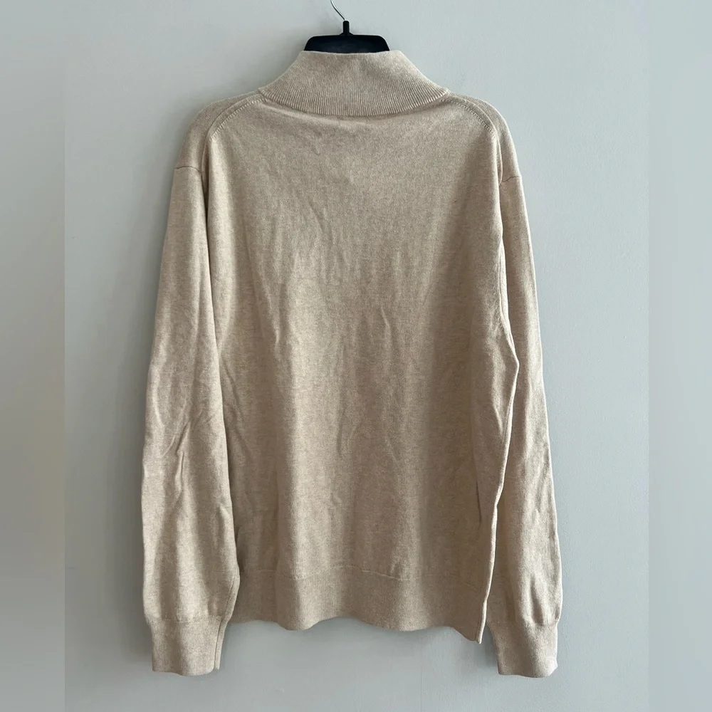 J. Crew NWT Cotton Cashmere Mock Neck Half-Zip Long Sleeve Sweater Cream, Large
